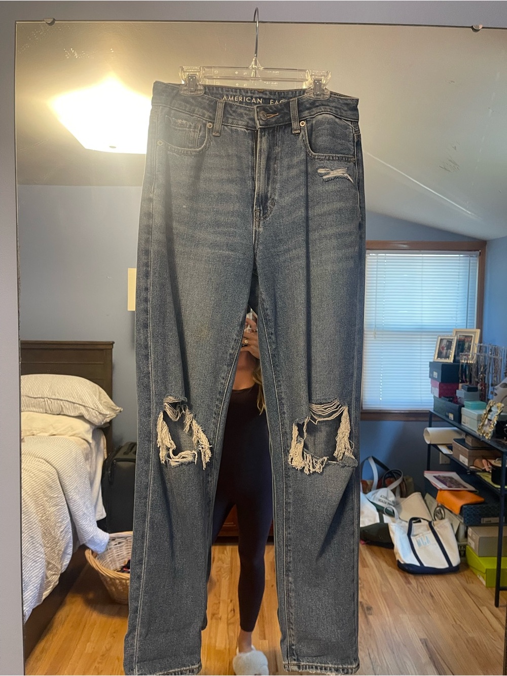 American Eagle Outfitters Women's Distressed Boyfriend Jeans - Dark Blue Wash